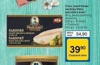 Tesco Franz josef kaiser sardinky filety bez kůže a kostí 90 g nabídka