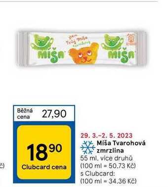 Tesco Míša tvarohová zmrzlina 55 ml nabídka
