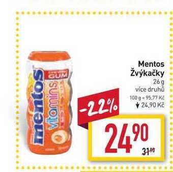 Billa Mentos žvýkačky 26 g nabídka