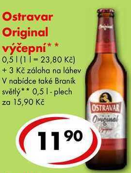 CBA Ostravar original výčepní, 0,5 l nabídka