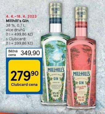 Tesco Millhill's gin nabídka