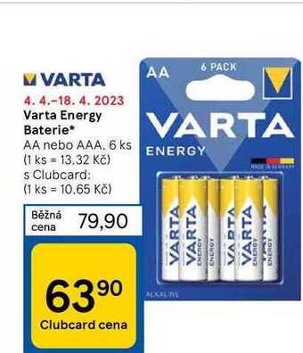 Tesco Varta energy baterie* aa nebo aaa, 6 ks nabídka