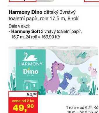 Ráj drogerie Harmony dino dětský 3vrstvý toaletní papír, role 17,5 m, 8 rolí nabídka
