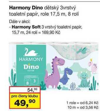 Barvy a laky drogerie Harmony dino dětský 3vrstvý toaletní papír, role 17,5 m, 8 rolí nabídka