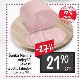 Billa Šunka marina nejvyšší jakosti z pultu lahůdek cena za 100 g nabídka