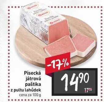 Billa Písecká játrová paštika z pultu lahůdek cena za 100 g nabídka