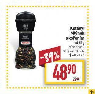 Billa Kotányi mlýnek s kořením nabídka