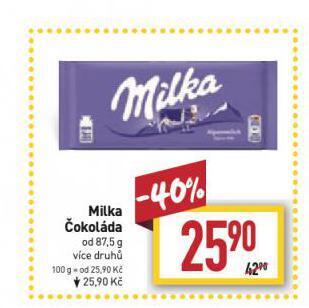 Billa Milka čokoláda nabídka