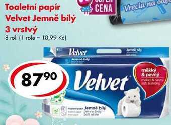 CBA Toaletní papír velvet jemně bílý 3 vrstvý, 8 rolí nabídka