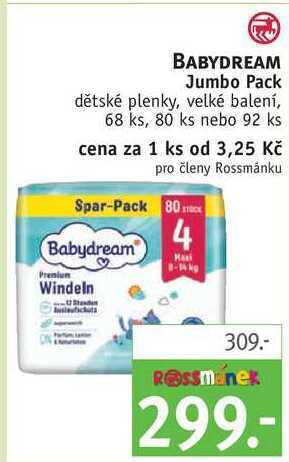 Rossmann Babydream jumbo pack dětské plenky, 68 ks, 80 ks nebo 92 ks nabídka