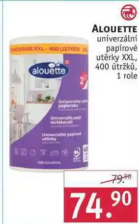 Rossmann Alouette univerzální papírové utěrky xxl, 400 útržků, 1 role nabídka
