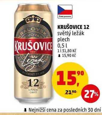 Penny Market Krušovice 12 světlý ležák plech, 0,5 l nabídka