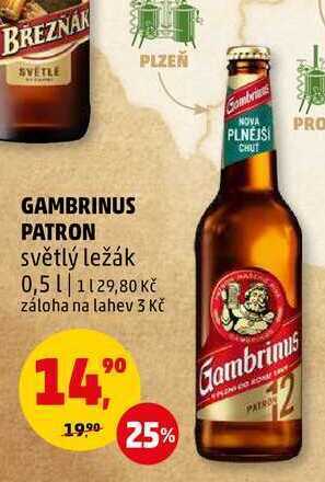 Penny Market Gambrinus patron světlý ležák, 0,5 l nabídka
