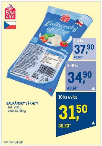 Fine life balkánský sýr 47% 200 g