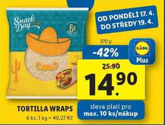 Lidl Tortilla wraps 6 ks, 370 g nabídka