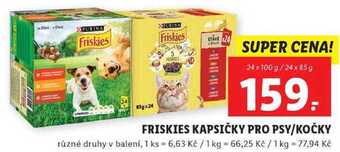 Lidl Friskies kapsičky pro psy/kočky, 24x 100 g/24x 85 g nabídka