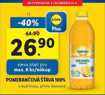 Lidl Pomerančová šťáva 100%, 1 l nabídka