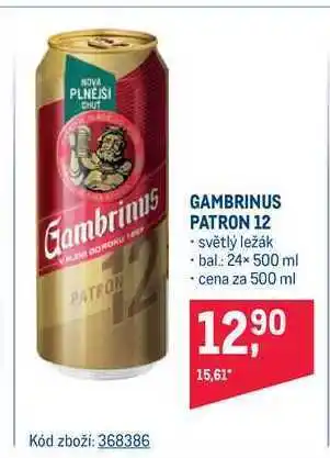 Makro Gambrinus patron 12 světlý ležák plech 500 ml nabídka