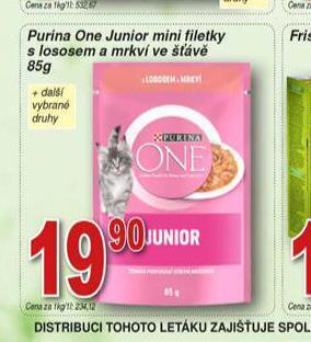 Hruška Purina one junior mini filetky s lososem a mrkví ve šťávě nabídka