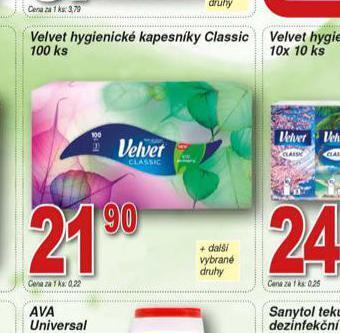 Hruška Velvet hygienické kapesníky nabídka