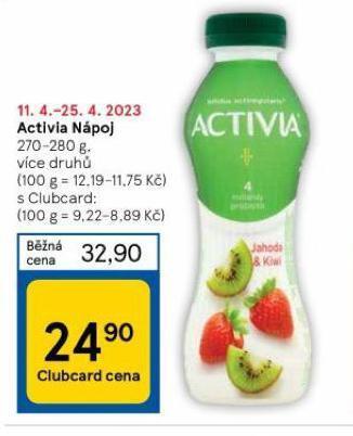 Tesco Activia nápoj nabídka