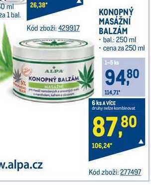 Makro Alpa konopný masážní balzám 250 ml nabídka