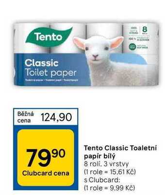 Tesco Tento classic toaletní papír bílý 8 rolí, 3 vrstvy nabídka