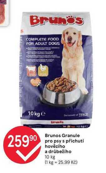 Tesco Brunos granule pro psy s příchutí hovězího a drůbežího 10 kg nabídka