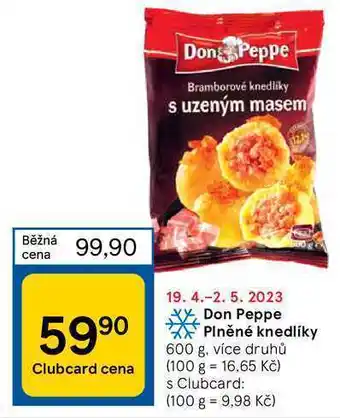 Tesco Don peppe bramborové knedlíky s uzeným masem 600 g nabídka