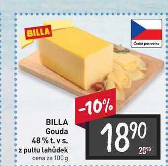 Billa Billa gouda 48% t. v s. z pultu lahůdek cena za 100 g nabídka