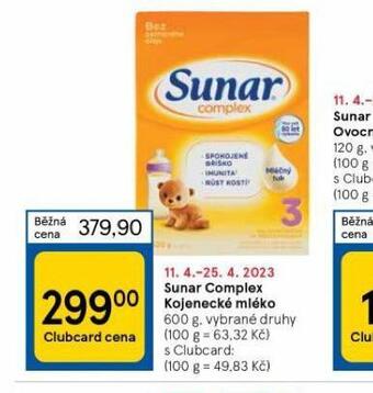 Tesco Sunar complex kojenecké mléko nabídka