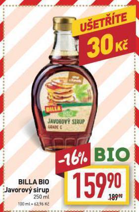 Billa Bio javorový sirup nabídka