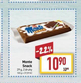 Billa Monte snack nabídka