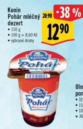 Albert Kunín pohár mléčný dezert nabídka