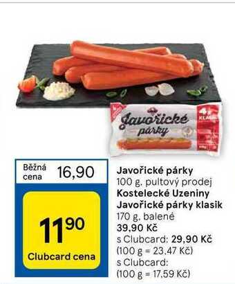 Tesco Javořické párky klasik 170 g nabídka