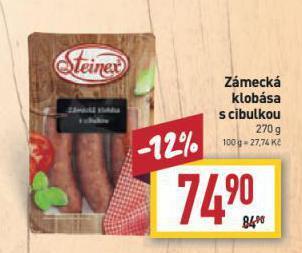 Billa Zámecká klobása s cibulkou nabídka
