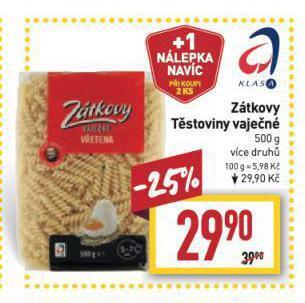 Billa Zátkovy těstoviny nabídka