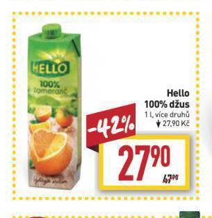 Billa Hello 100% džus nabídka