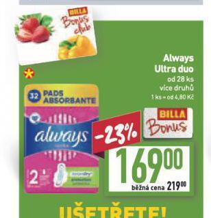 Billa Always dámské vložky nabídka