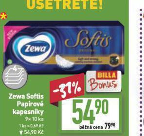 Billa Zewa papírové kapesníky nabídka