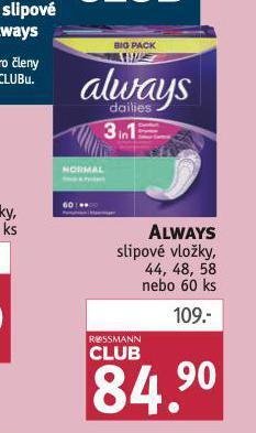 Rossmann Always slipové vložky nabídka