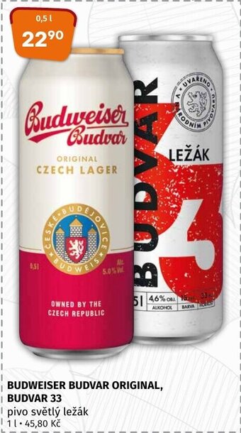 Coop BUDWEISER BUDVAR ORIGINAL, BUDVAR 33 0,5l nabídka