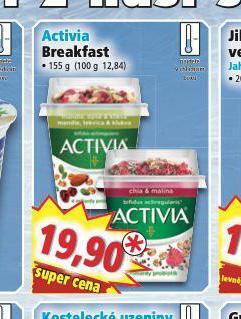 Norma Activia breakfast nabídka