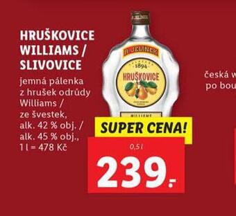 Lidl Hruškovice williams / slivovice nabídka