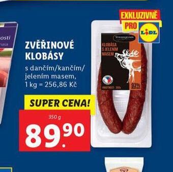 Lidl Zvěřinové klobásy nabídka