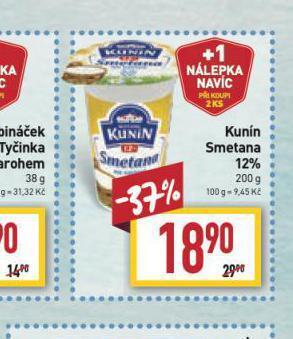 Billa Kunín smetana 12% nabídka