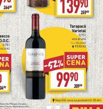 Billa Tarapacá varietal nabídka