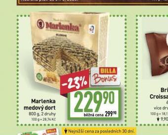 Billa Marlenka medový dort nabídka