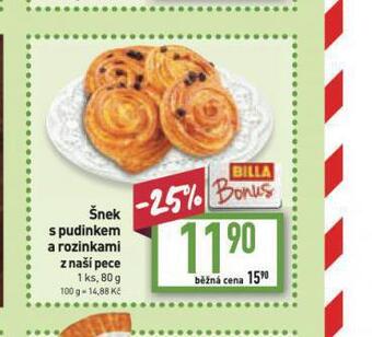 Billa Šnek s pudinkem a rozinkami nabídka