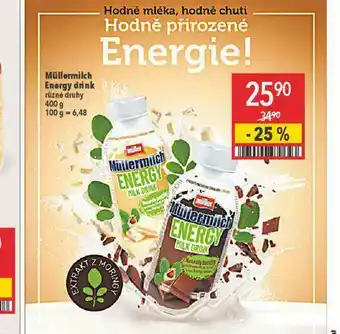 Globus Müllermilch energy drink nabídka